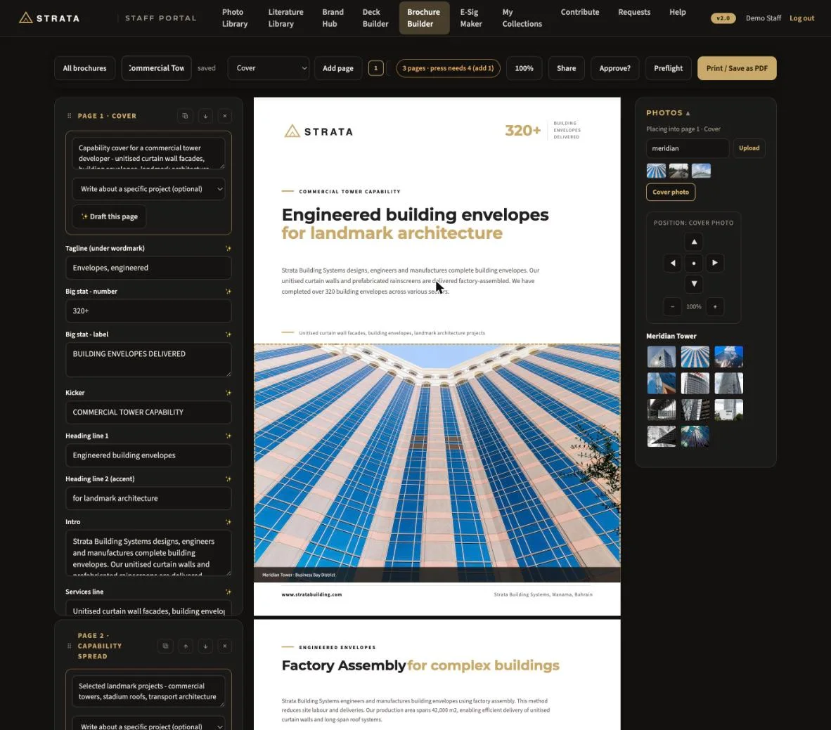 Brochure Builder editor